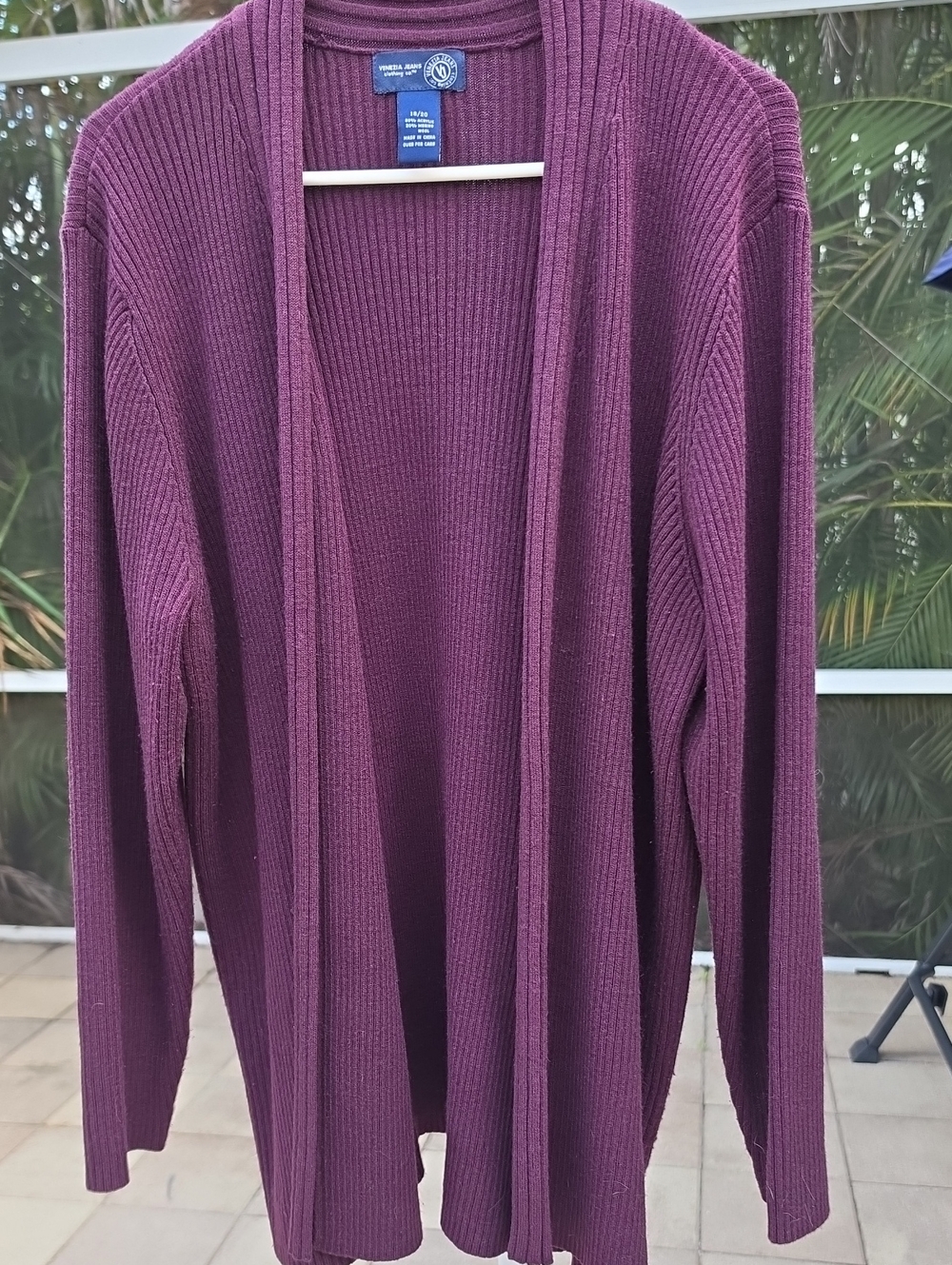 VENEZIA JEANS Merino Wool Plum Open-Front Ribbed Cardigan